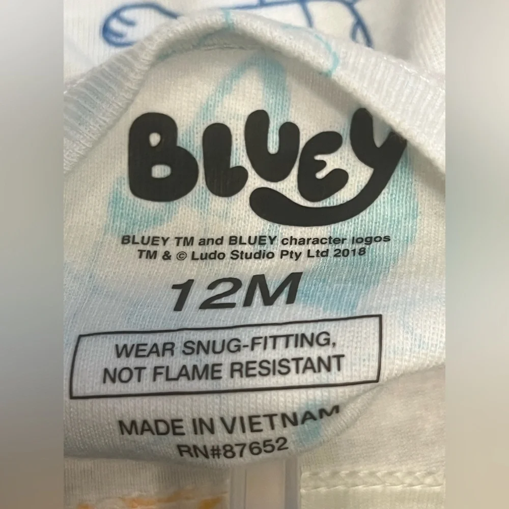 NWOT  Bluey  Adorable Cartoon Character Kids Pajama Set - White and Blue
